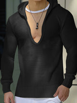 Mens Solid Color U-Neck Long Sleeve Hoodie SKUK76321