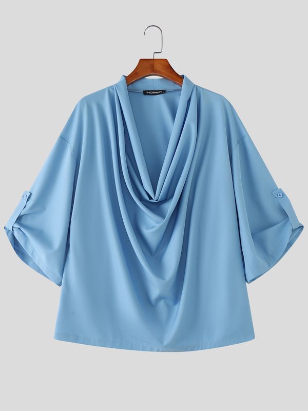 Men's Solid Color Draped Neck Half Sleeve T-shirt SKUL57779