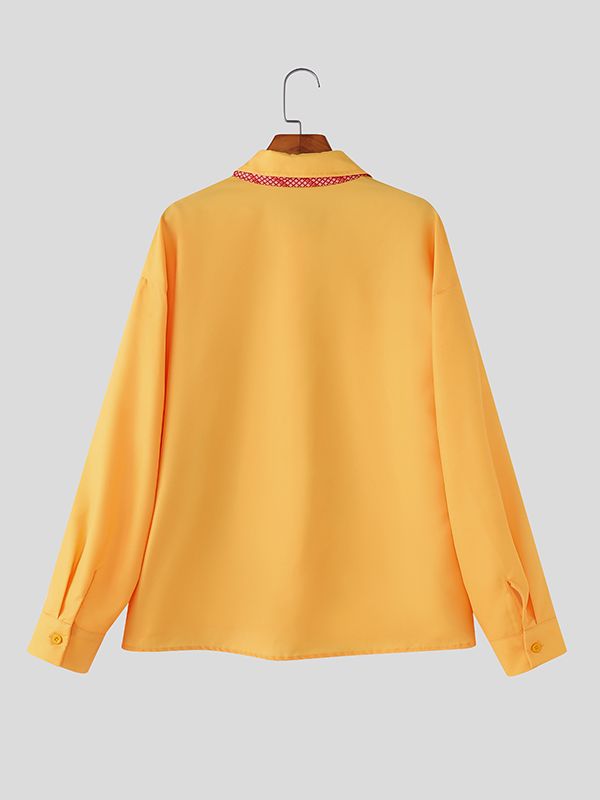 Men's Apple Print Plaid Long Sleeve Shirt SKUL46132