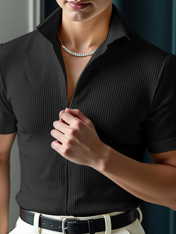 Mens Solid Color Textured Short Sleeve Shirt SKUL17049