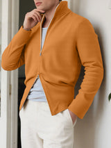 Men's Solid Color Textured Double Zipper Long Sleeve Cardigan SKUL25965