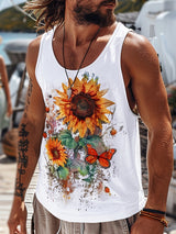 Mens Sunflower Print Sleeveless Tank SKUK71375