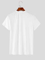 Mens Button Patchwork Knit Short Sleeve T-Shirt SKUL04166