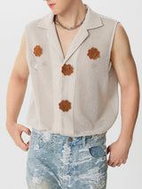 Mens 3D Floral Hollow Out Sleeveless Shirt SKUK69976