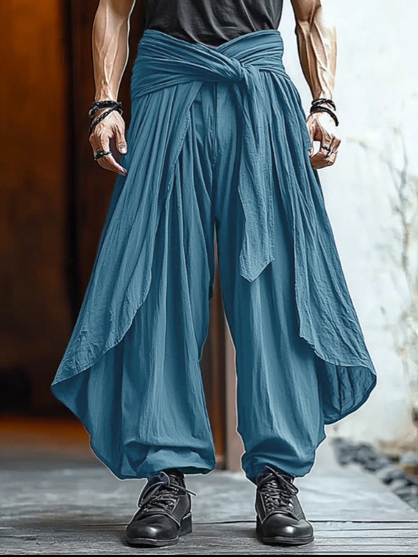 Mens Solid Color Ruched Loose Wide-Leg Pant SKUL15480