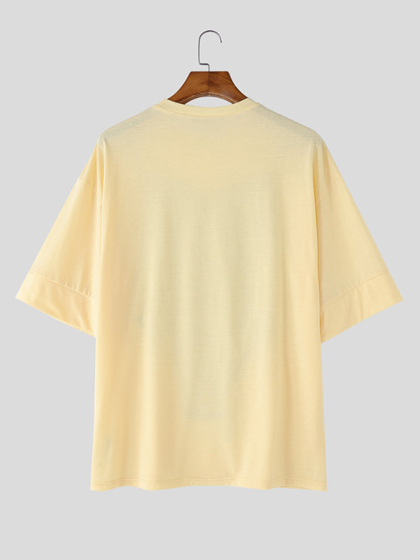 Mens Lace Patchwork Contrast Color Short Sleeve T-Shirt SKUL13959