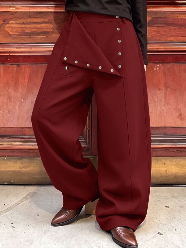 Men's Avant-Garde Deconstructed Stage Runway Asymmetric Foldover Snap High-Waist Pant SKUL81828
