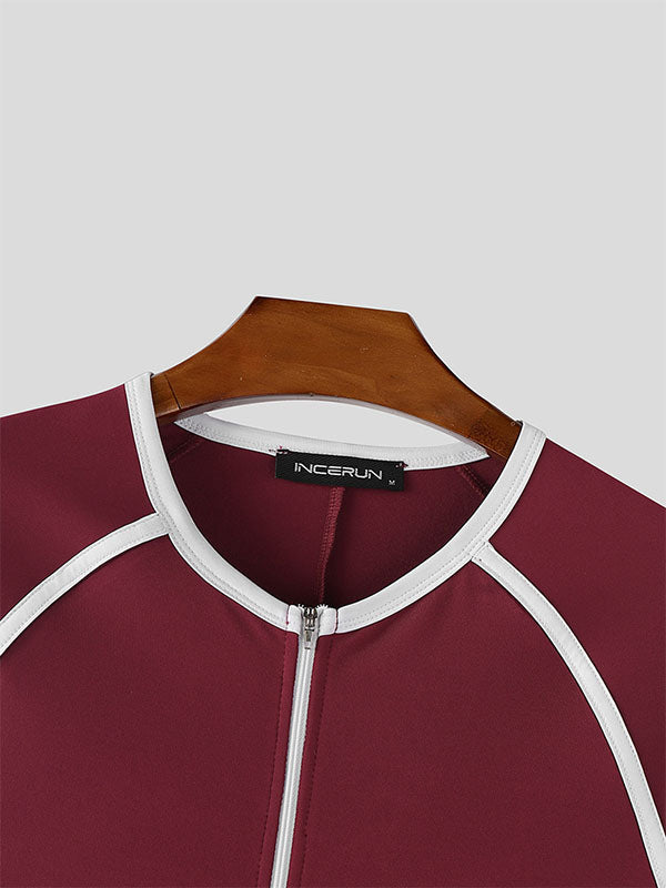 Men's Stripe Colorblock Short Sleeve Bodysuit SKUL21306