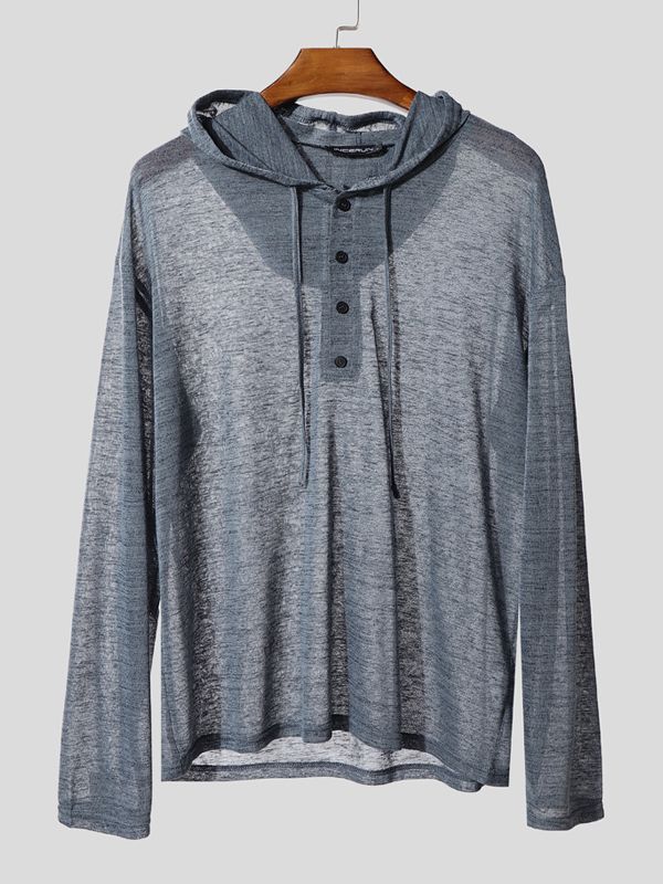 Men's Semi-Sheer Hooded Long Sleeve T-Shirt SKUL34045