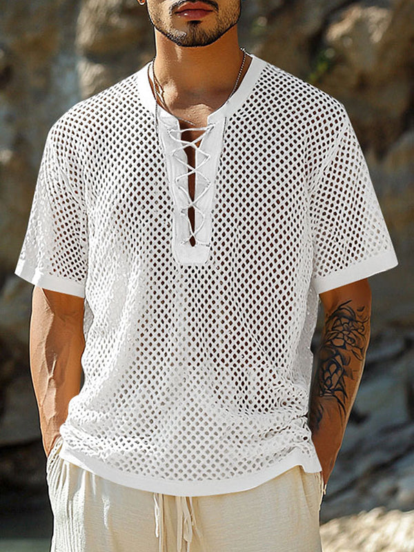 Mens Hollow Mesh Short Sleeve T-Shirt SKUL11772