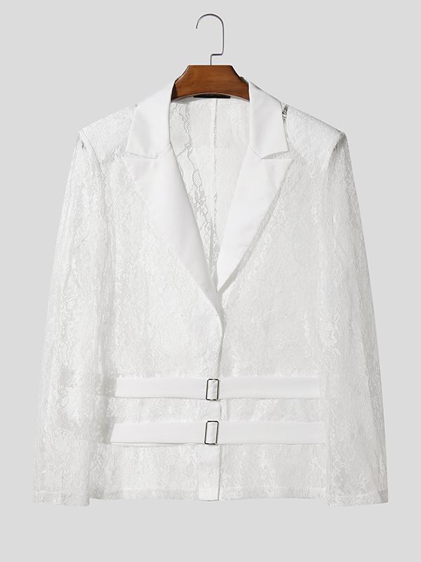 Men's Sheer Lace Waist Long Sleeve Blazer SKUL31873