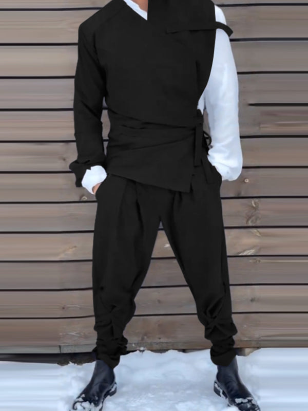 Men's Solid Color Tie Casual Two Pieces Outfit SKUL25825