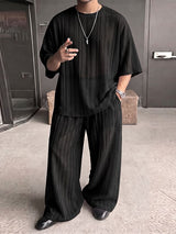 Men's Minimalist Sheer Vertical Pleated Oversized Two Pieces Outfit SKUL75709