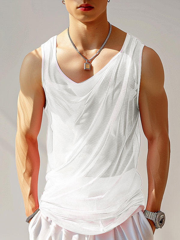 Mens Sexy Sheer Ruched Sleeveless Tank SKUK68527