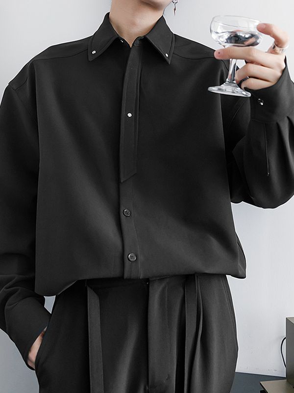 Men's Solid Color Deconstructed Long Sleeve Shirt SKUL47604