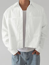 Men's Early Autumn Urban Casual Patch Pocket Boxy Fit Long Sleeve Turn-Down Collar Shirt SKUL81841