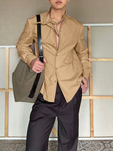 Men's Solid Bow Tie Casual Long Sleeve Shirt SKUL30777