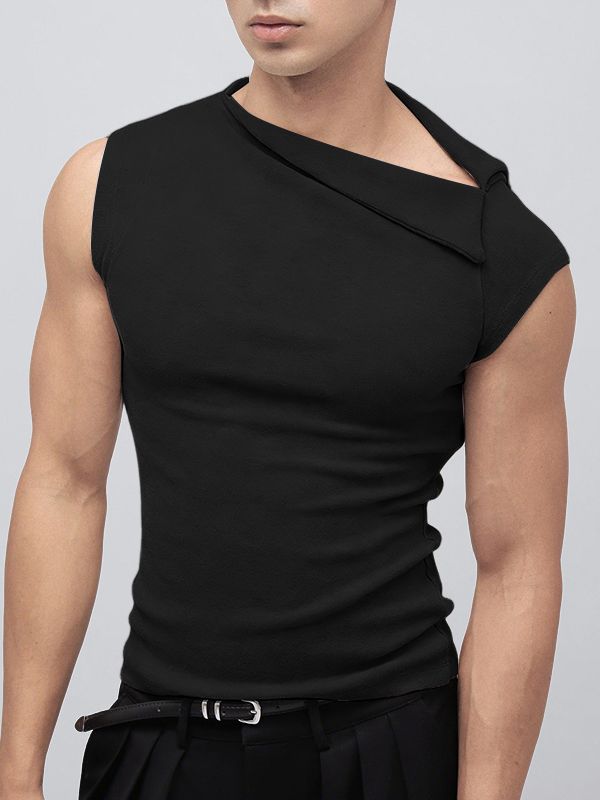 Men's Solid Color Asymmetrical Shoulder Casual Tank SKUL47786