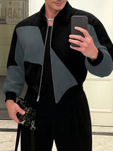 Men's Contrast Color Textured Long Sleeve Jacket SKUL44402