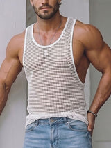 Men's Avant-Garde High-Street All-Over Mesh Round Neck Tank SKUL72634