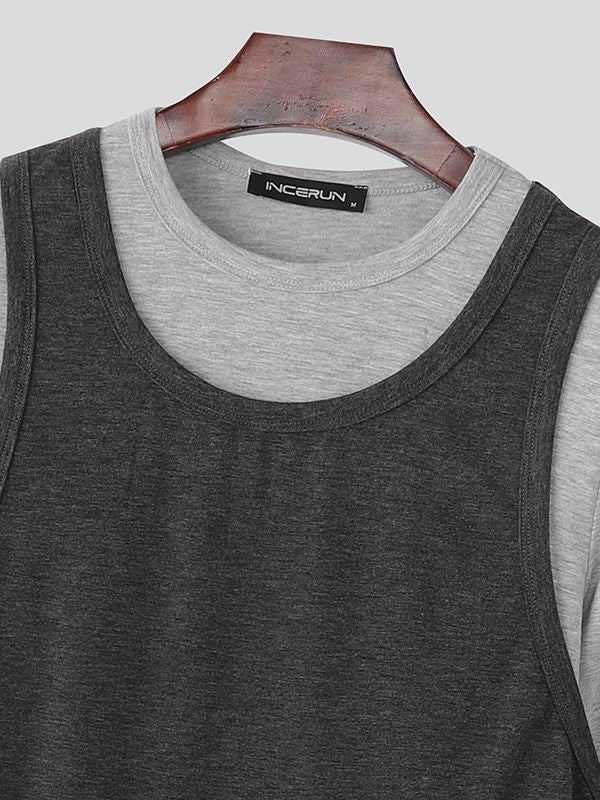 Men's Faux Two Piece Design Long Sleeve T-Shirt SKUL44943