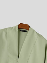 Men's Avant-Garde Zen Deep V-Neck Paneled Boxy Shirt SKUL63976