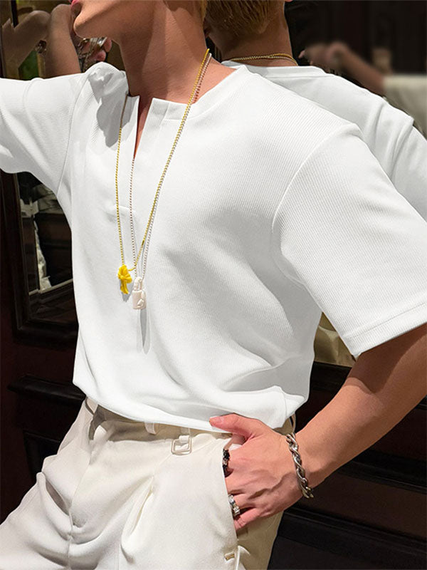 Mens Solid Color Versatile Short-Sleeve T-Shirt SKUL11437