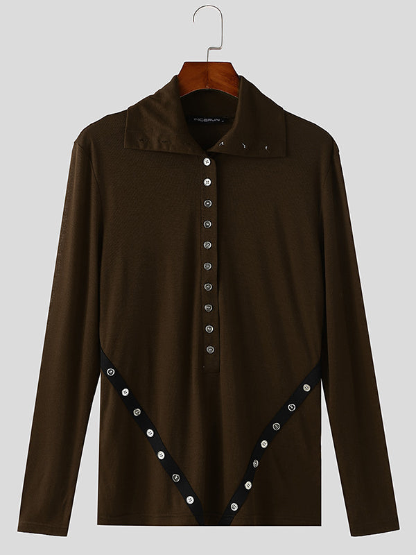 Mens Solid Color Slim Fit Casual Long Sleeve Shirt SKUK99915