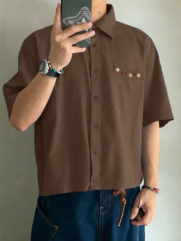 Men's Marled Button Short Sleeve Shirt SKUL55401