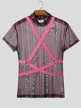 Men's Sheer Mesh Striped Short Sleeve T-Shirt SKUL24573