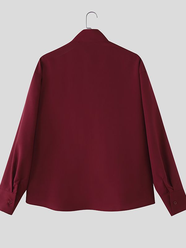 Men's Solid Color 3D Floral Patchwork Stand Collar Long Sleeve Shirt SKUL42665