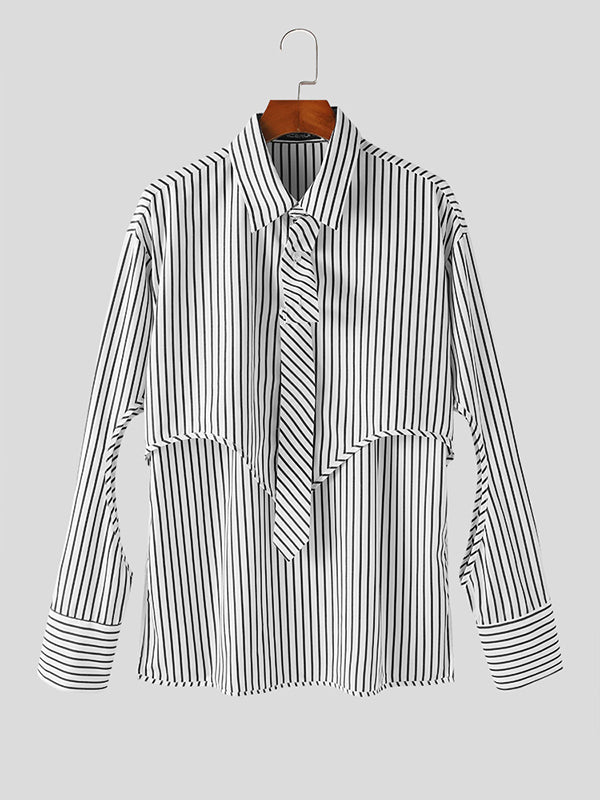 Mens Striped Cutout High-Low Hem Shirt SKUK51720