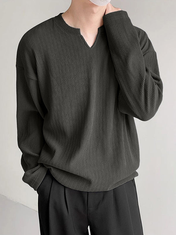 Men's Minimalist Textured Long Sleeve T-Shirt SKUL30772