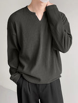 Men's Minimalist Textured Long Sleeve T-Shirt SKUL30772
