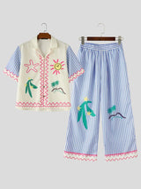 Men's Resort meets Playful Beach Illustration Striped Two Pieces Outfit SKUL71370