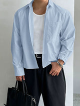 Men's Clean-Fit Casual Daily Commute Cropped Oversized Pocket Concealed Placket Shirt SKUL86777