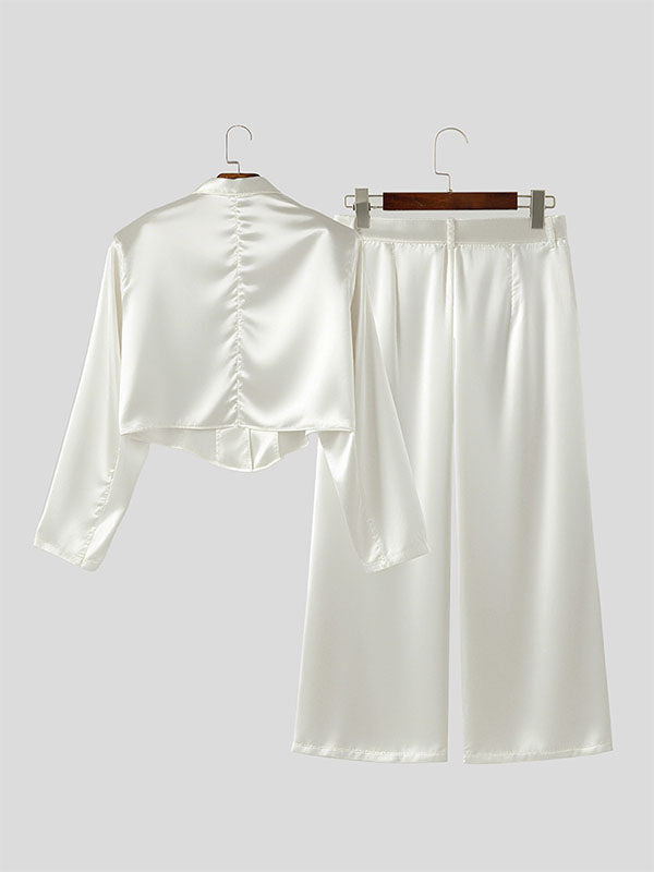 Men's Solid Color Cropped Casual Two Pieces Outfit SKUL28227