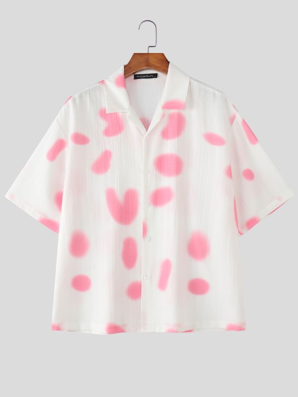Men's Gradient Polka Dot Print Short Sleeve Shirt SKUL42242