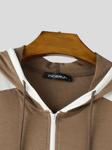 Men's Athletic Gym Half Zip Drawstring Hood Muscle Fit Sleeveless Hooded Collar Tank SKUL73201