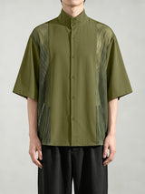 Men's Vintage Modern Chinese Mesh Patchwork Mandarin Collar Short Sleeve Shirt SKUL71303