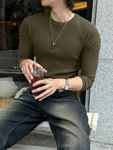 Men's Minimalist Textured Crew Neck Long Sleeve T-shirt SKUL43963