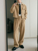 Men's Solid Color Corduroy Casual Two Pieces Outfit SKUL25720