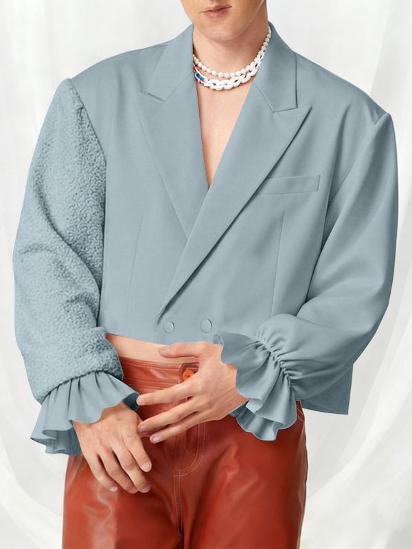 Men's Solid Color Plush Long Sleeve Blazer SKUL46255