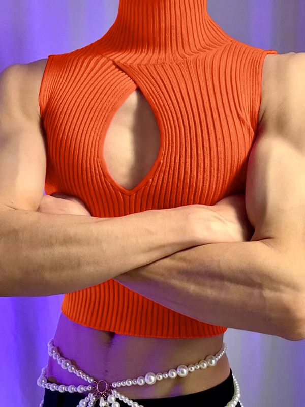 Men's Knit Textured Hollow Cropped Tank SKUL52631