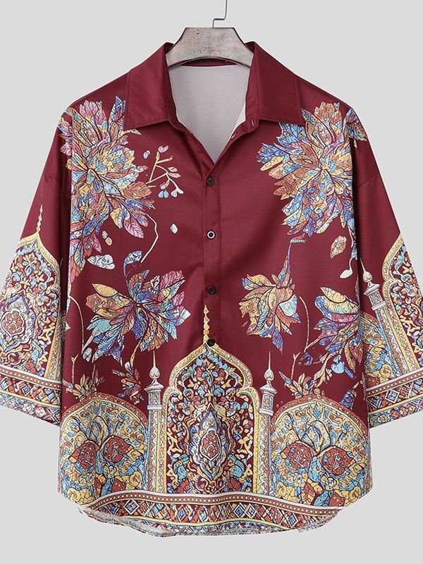 Men's Colorful Print 3/4 Length Sleeve Shirt SKUL49991