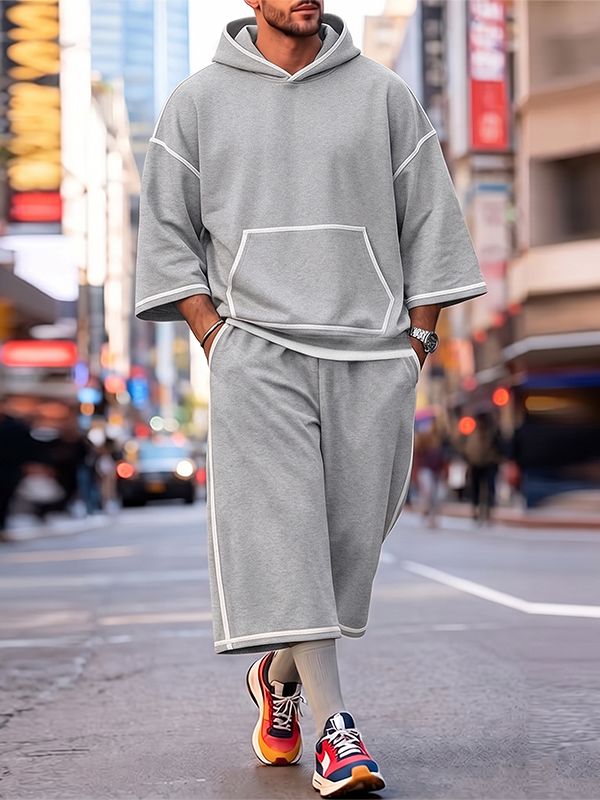 Men's Urban Streetwear City Walk Contrast Piping Two Pieces Outfit SKUL83948