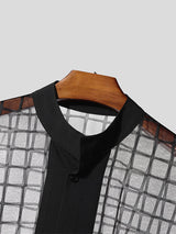 Men's Sheer Mesh Plaid Short Sleeve Shirt SKUL17952
