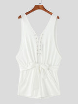 Mens Solid Color Knit Drawstring Bodysuit SKUL14194