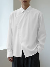 Men's Minimalist Asymmetrical Placket Long Sleeve Shirt SKUL45277
