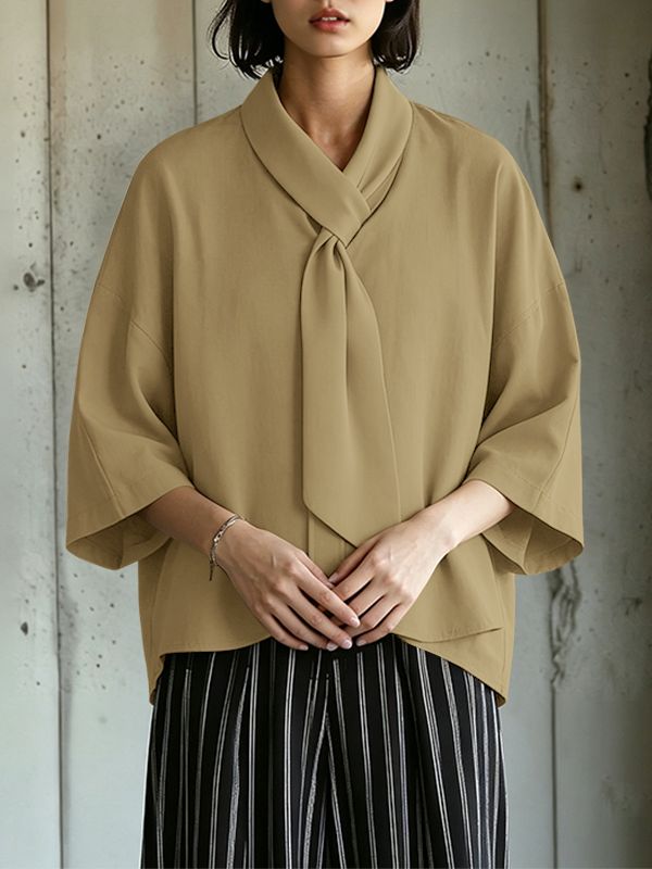 Men's Avant-Garde Integrated Tie-Neck Kimono-Sleeve Shirt SKUL64170